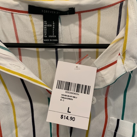 NWT F21 multi colored striped button down - Picture 3 of 3